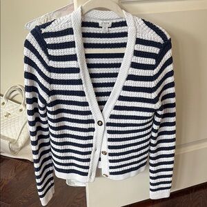 J. Crew Classic Blue and White Knit Cardigan